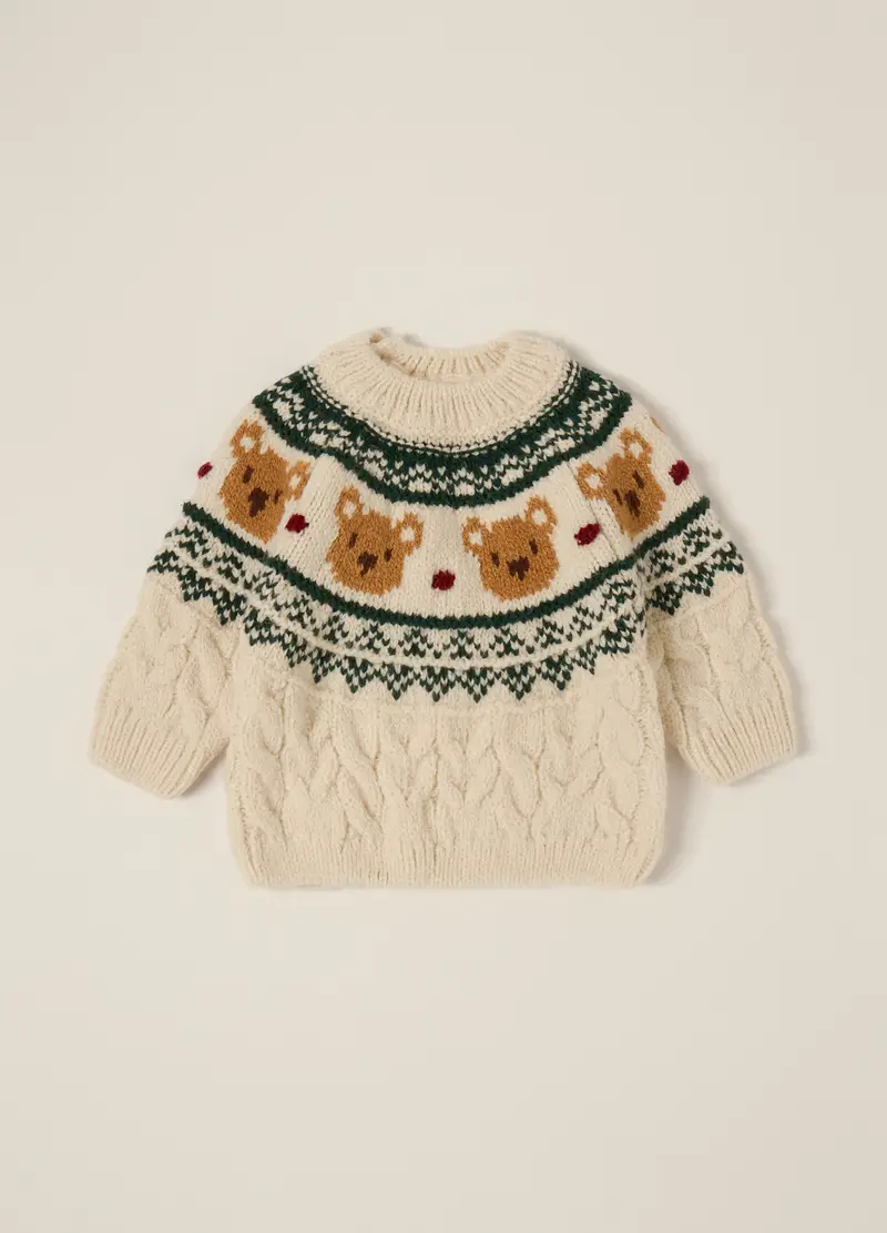 Maglione Beige Con Motivo Orsetti, Neonato, Nero/Bianco/Beige