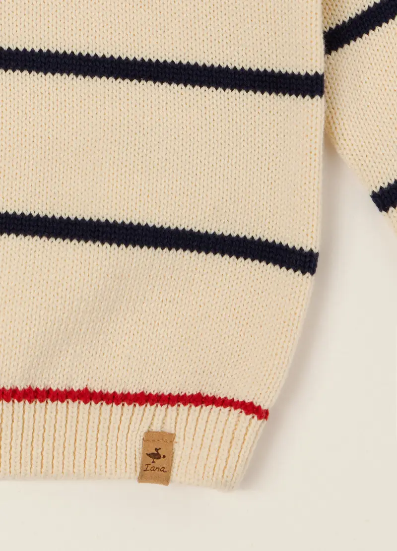 Maglione Beige In Misto Cotone A Righe, Neonato, Beige miniatura 3