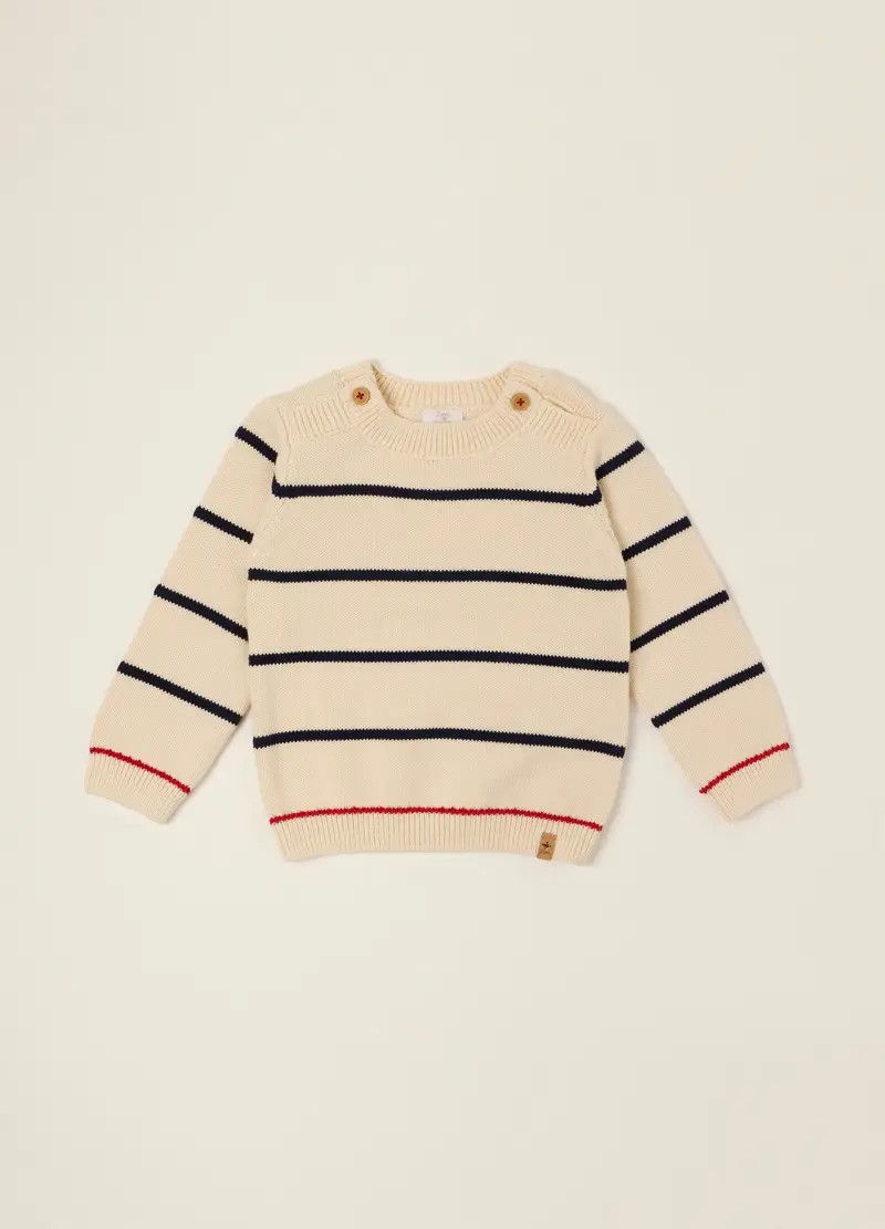 Maglione Beige In Misto Cotone A Righe, Neonato, Beige