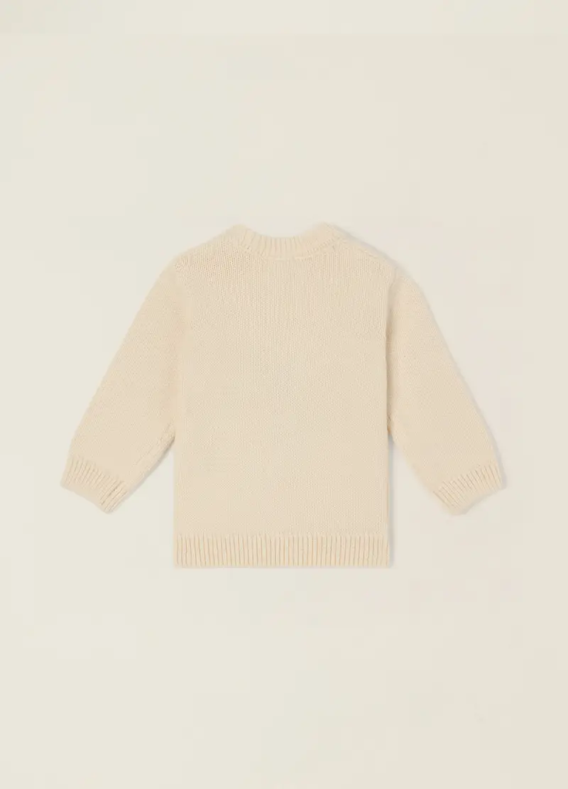 Maglione Beige In Puro Cotone Con Stampa Animale, Neonato, Bianco miniatura 2