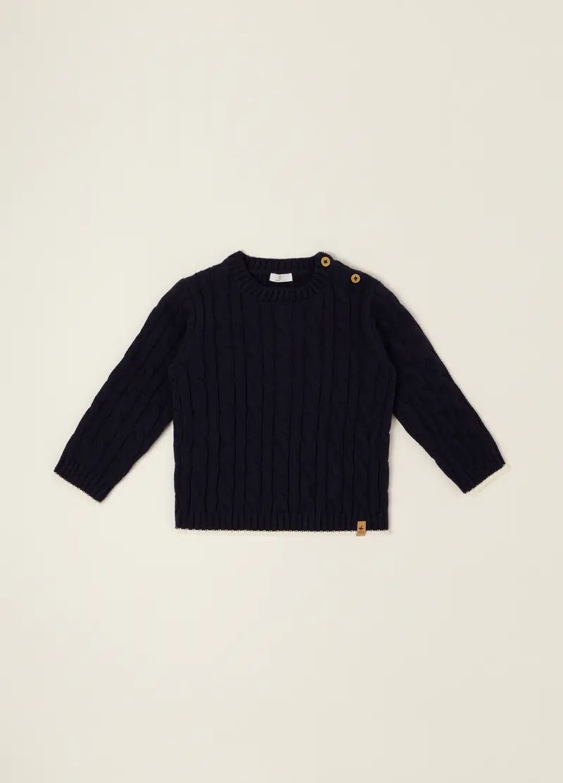 Maglione Blu In Puro Cotone Con Bottoni, Neonato, Nero