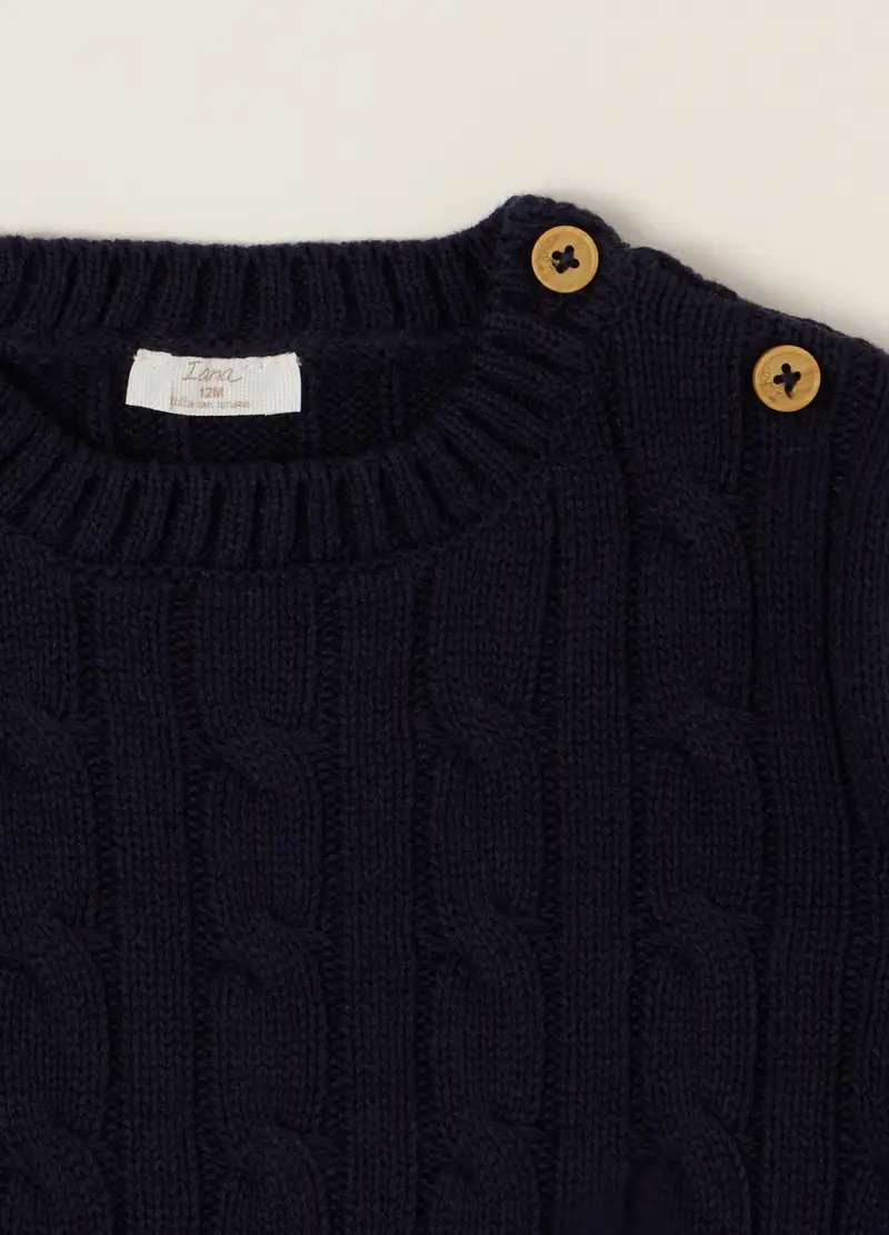 Maglione Blu In Puro Cotone Con Bottoni, Neonato, Nero miniatura 3