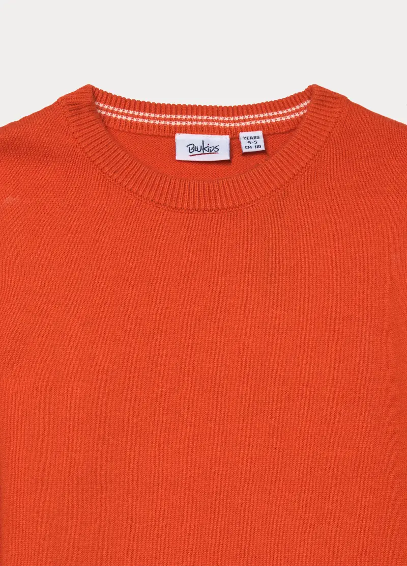 Maglione Girocollo Tricot In Puro Cotone Bambino, Arancione tangerine miniatura 3