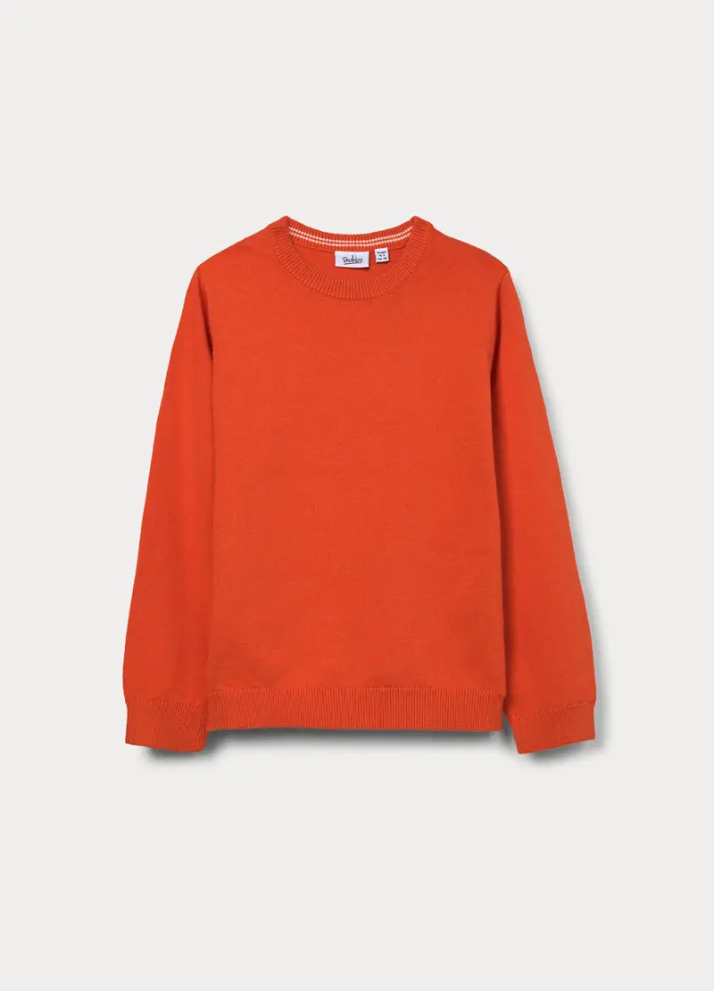 Maglione Girocollo Tricot In Puro Cotone Bambino, Arancione tangerine
