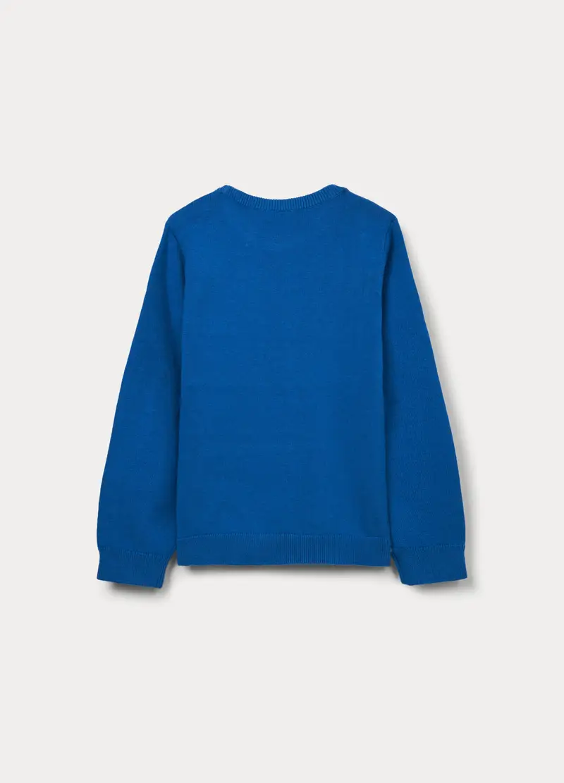 Maglione Girocollo Tricot In Puro Cotone Bambino, Blu elettrico miniatura 2