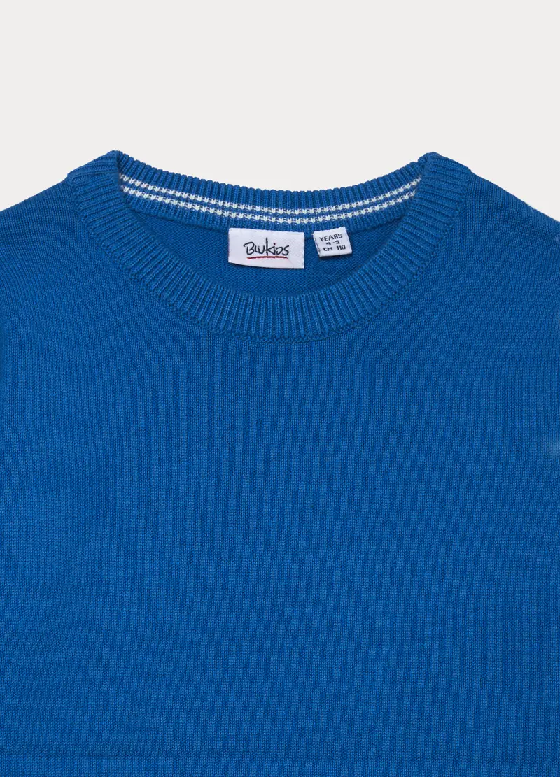 Maglione Girocollo Tricot In Puro Cotone Bambino, Blu elettrico miniatura 3