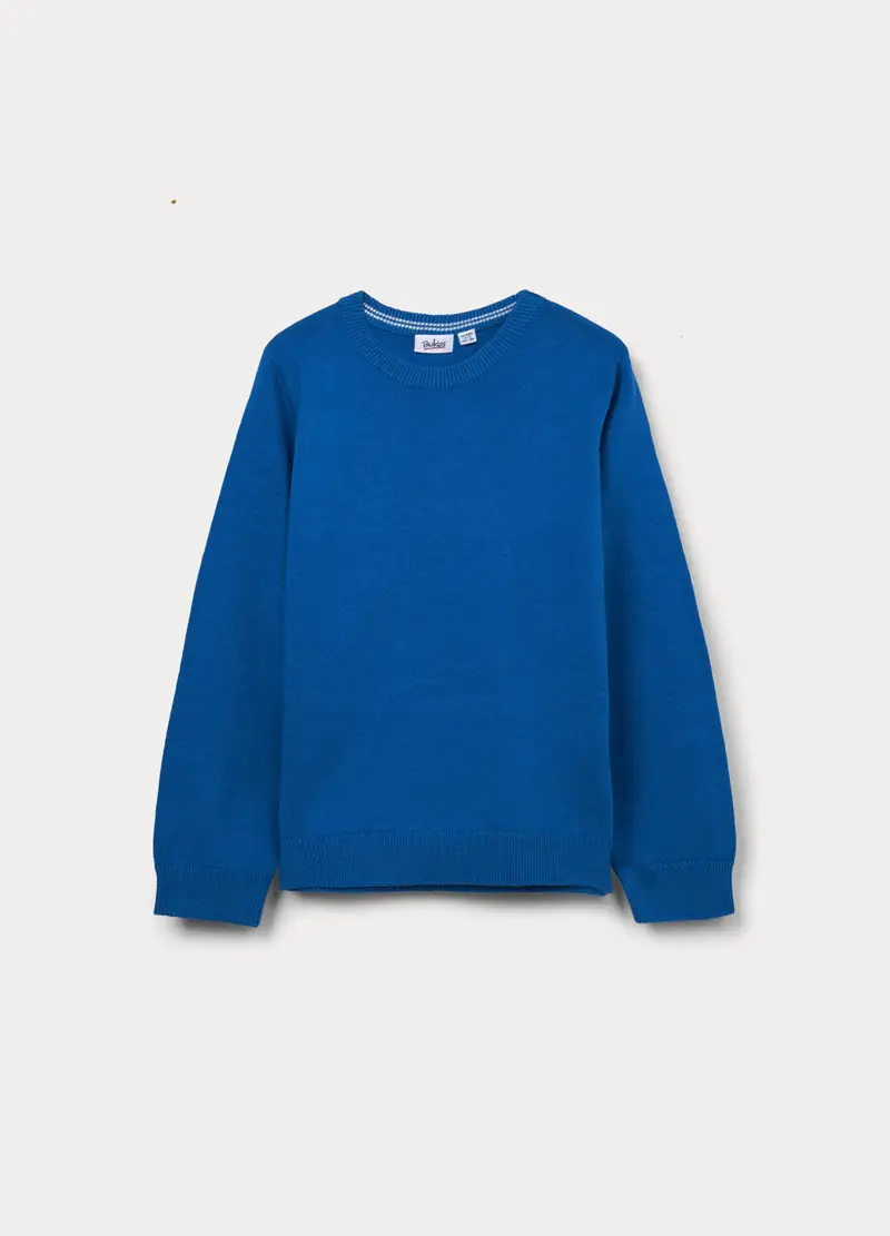 Maglione Girocollo Tricot In Puro Cotone Bambino, Blu elettrico