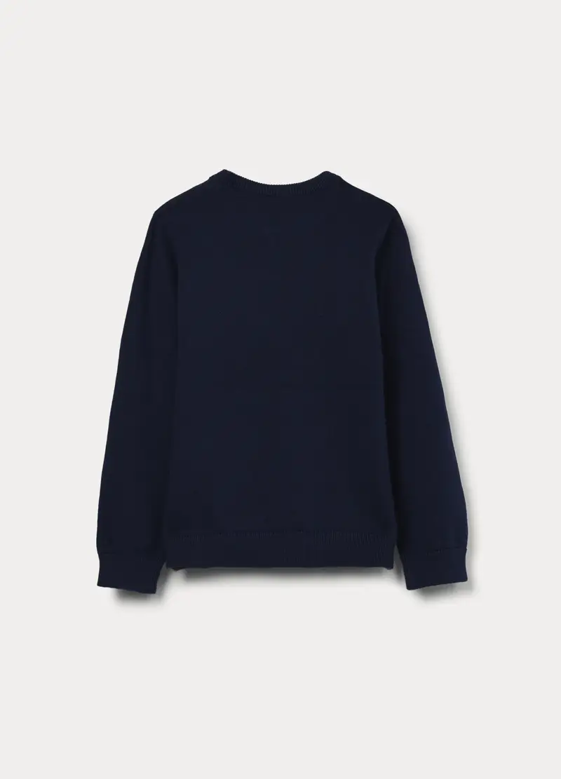 Maglione Girocollo Tricot In Puro Cotone Bambino, Blu scuro miniatura 2