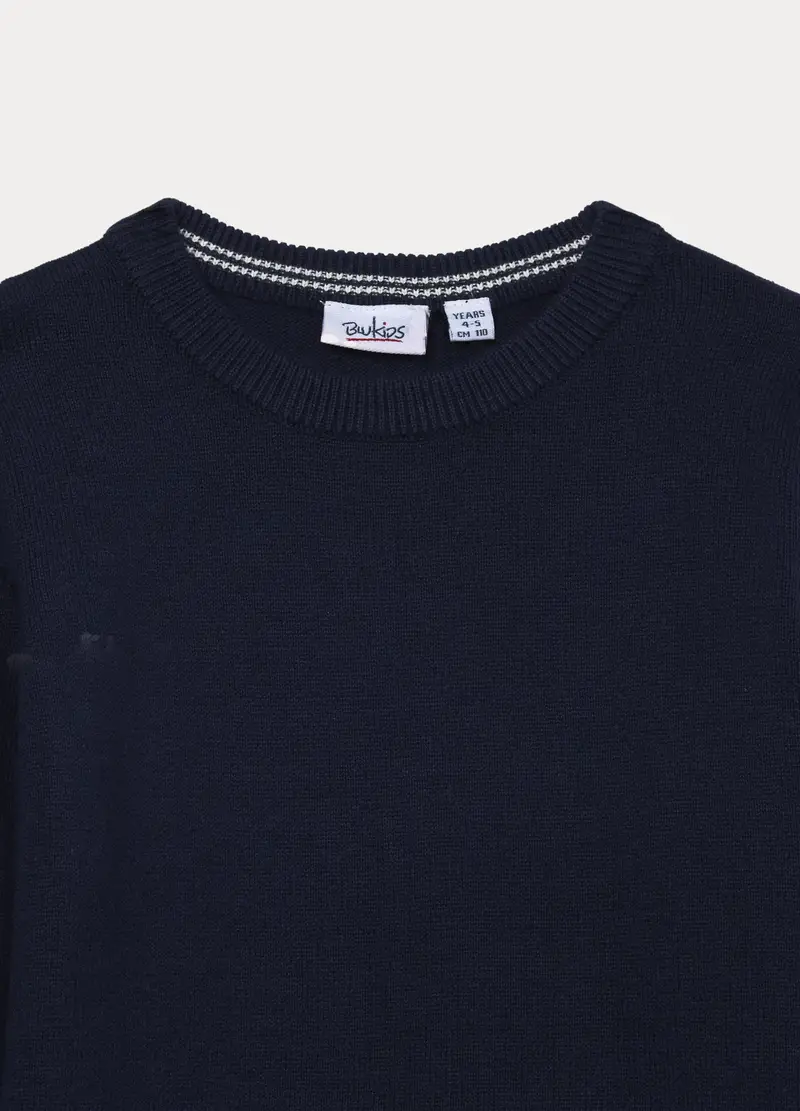 Maglione Girocollo Tricot In Puro Cotone Bambino, Blu scuro miniatura 3