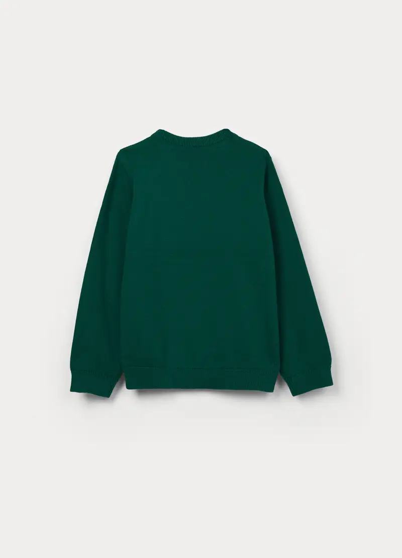 Maglione Girocollo Tricot In Puro Cotone Bambino, Verde scuro miniatura 2