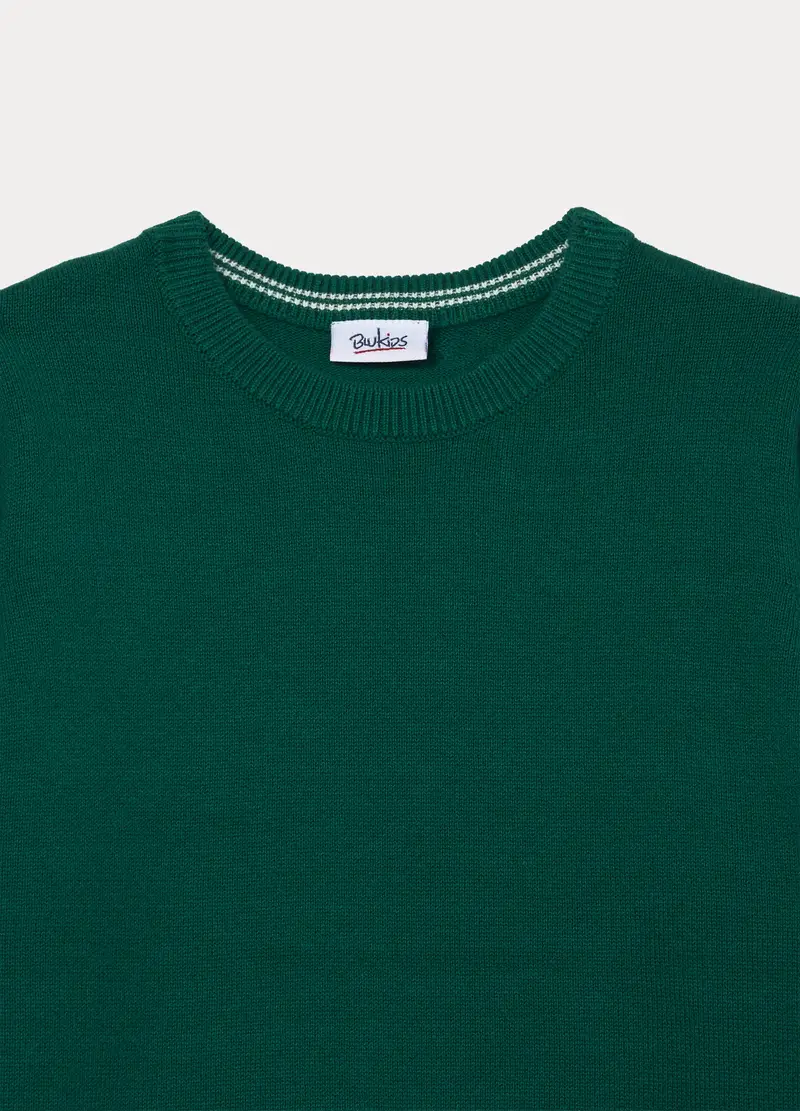Maglione Girocollo Tricot In Puro Cotone Bambino, Verde scuro miniatura 3