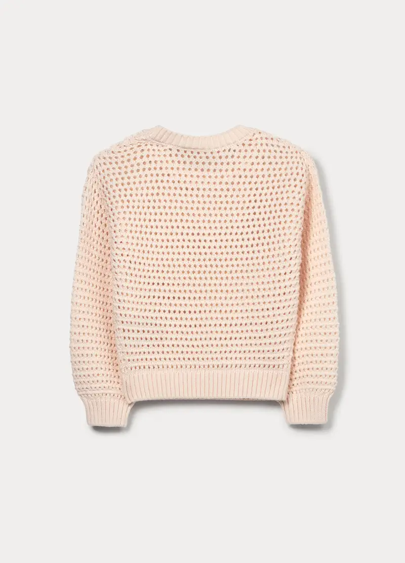 Maglione Operato In Puro Cotone Bambina, Bianco avorio miniatura 2