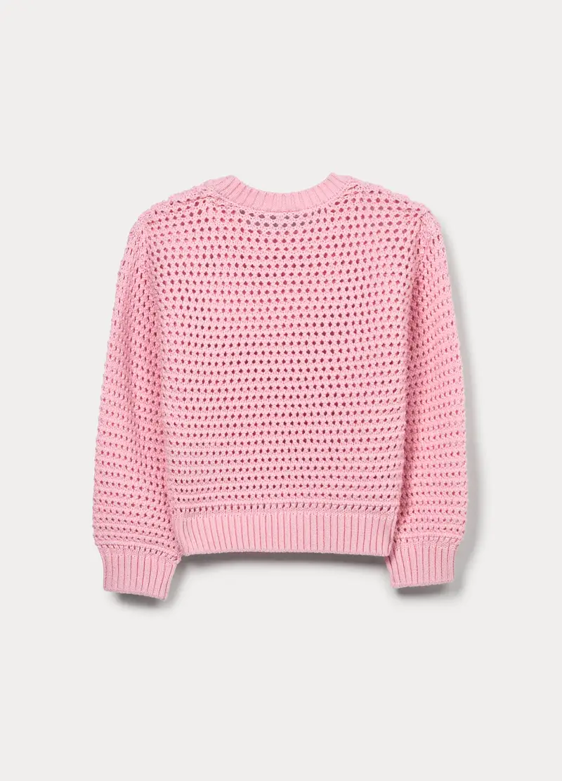 Maglione Operato In Puro Cotone Bambina, Rosa chiaro miniatura 2