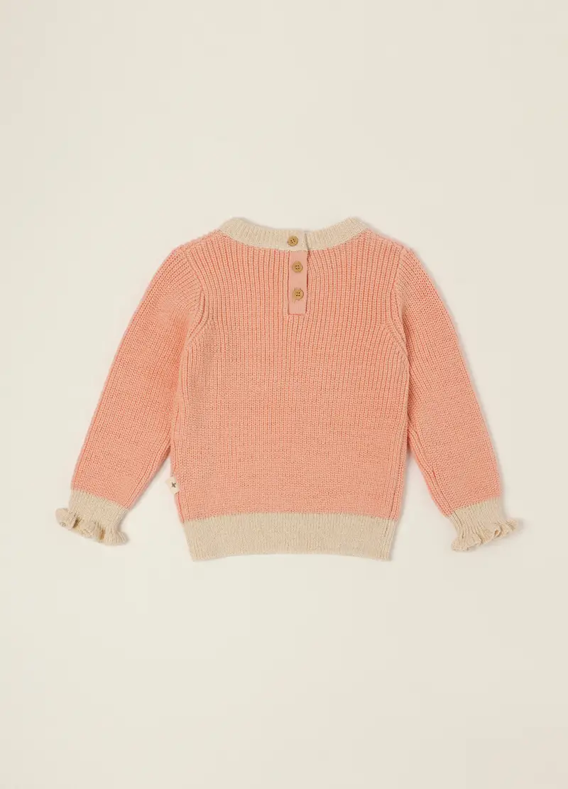 Maglione Rosa In Puro Cotone Con Scritta Ricamata, Neonata, Beige miniatura 2