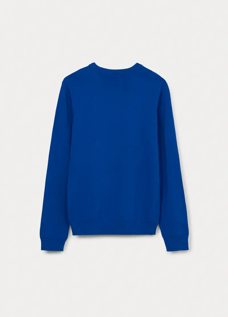 Maglione Tricot Girocollo In Puro Cotone Ragazzo, Bambino, Blu elettrico miniatura 2