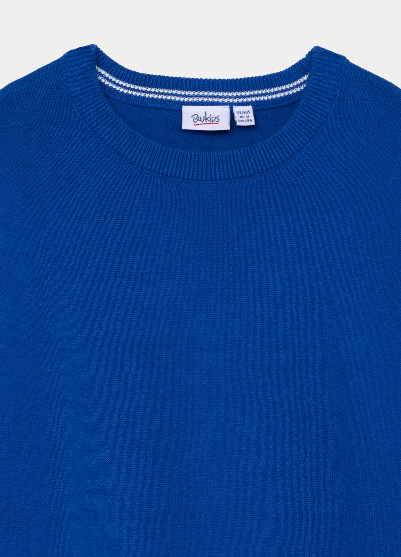 Maglione Tricot Girocollo In Puro Cotone Ragazzo, Bambino, Blu elettrico miniatura 3