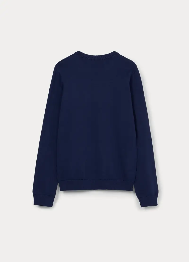 Maglione Tricot Girocollo In Puro Cotone Ragazzo, Bambino, Blu scuro miniatura 2
