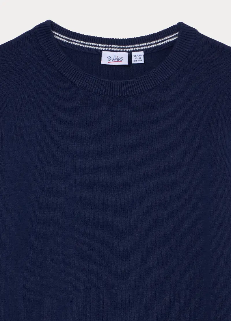 Maglione Tricot Girocollo In Puro Cotone Ragazzo, Bambino, Blu scuro miniatura 3