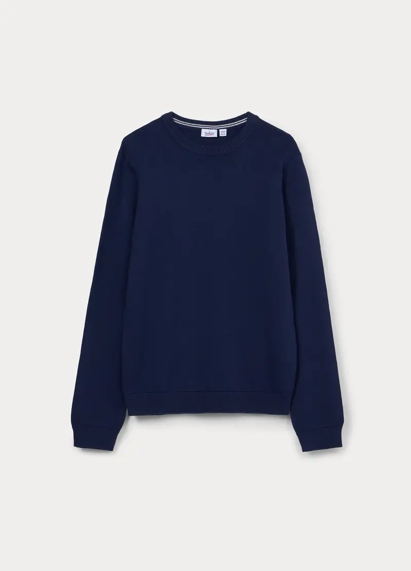 Maglione Tricot Girocollo In Puro Cotone Ragazzo, Bambino, Blu scuro