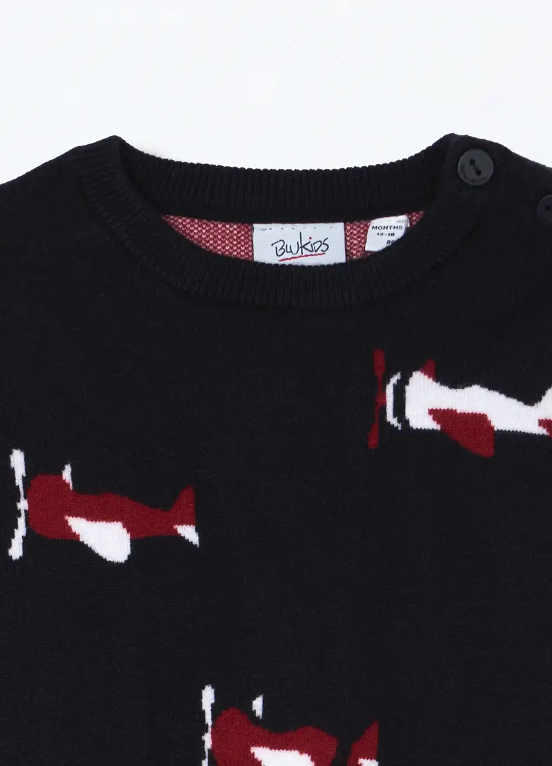 Maglione Tricot Misto Viscosa Neonato, Bambino, Blu scuro miniatura 3