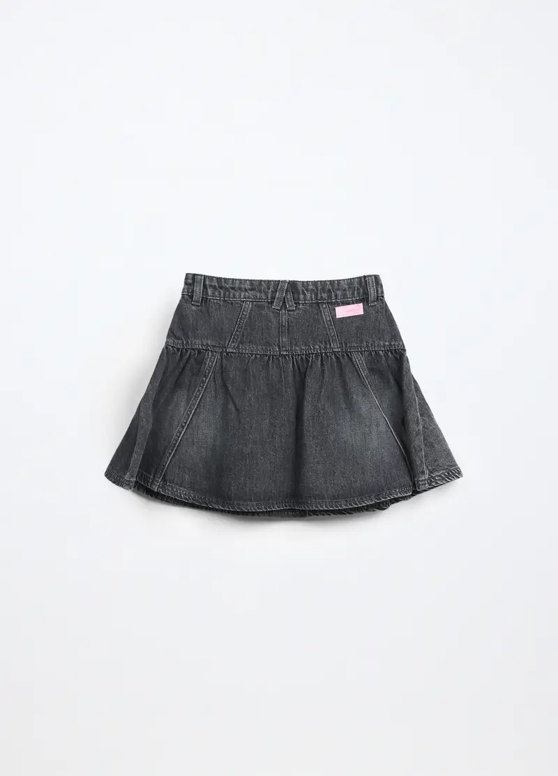 Minigonna In Denim Misto Cotone Bambina, Nero miniatura 2