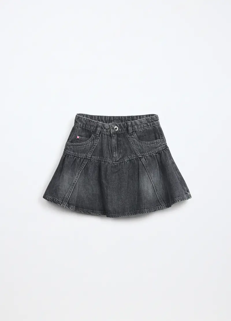 Minigonna In Denim Misto Cotone Bambina, Nero