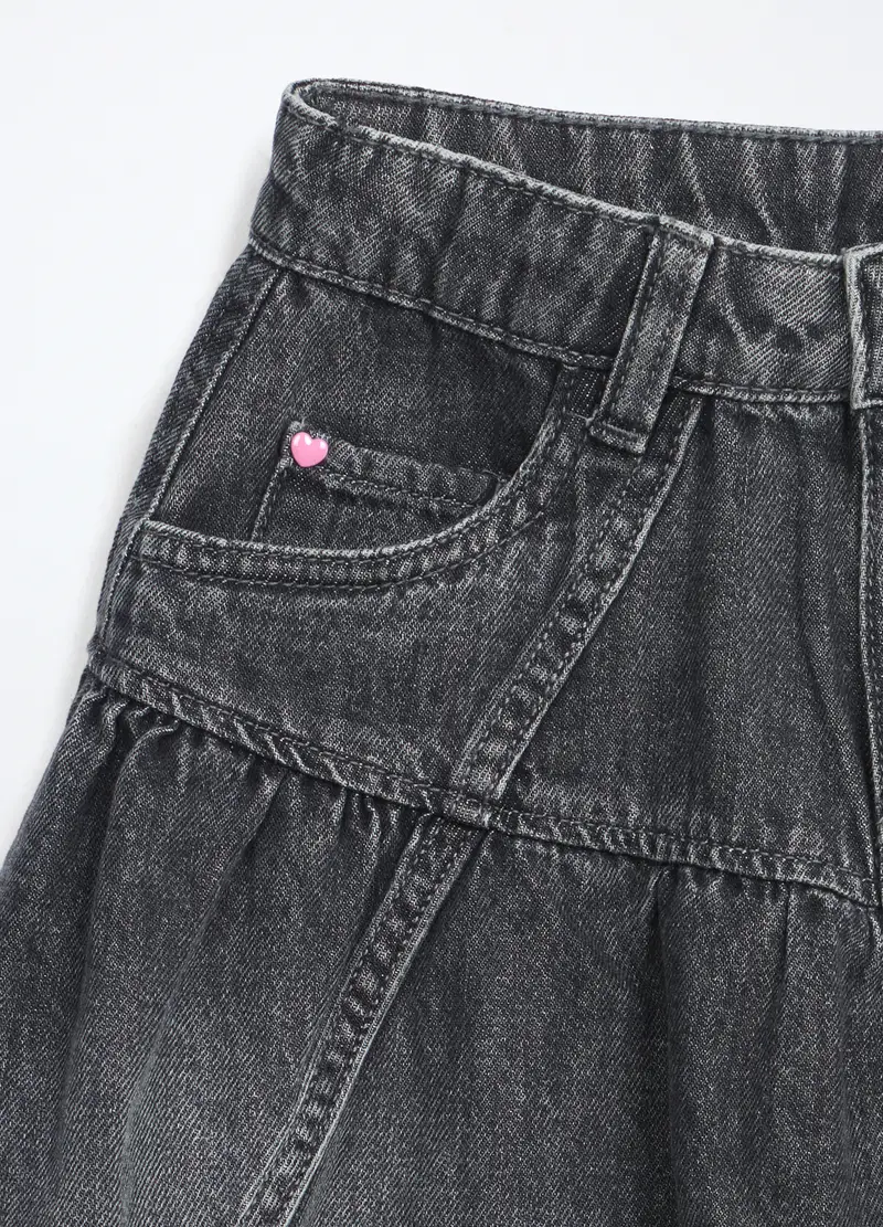 Blukids, Minigonna In Denim Misto Cotone Bambina, Nero, Taglia: 3-4 miniatura 2