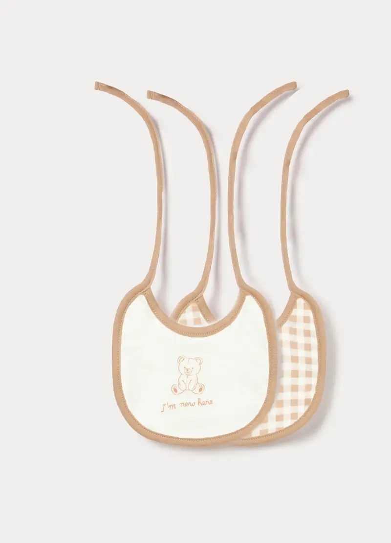 Pack 2 Bavaglini In Interlock Di Puro Cotone Neonata, Beige, U