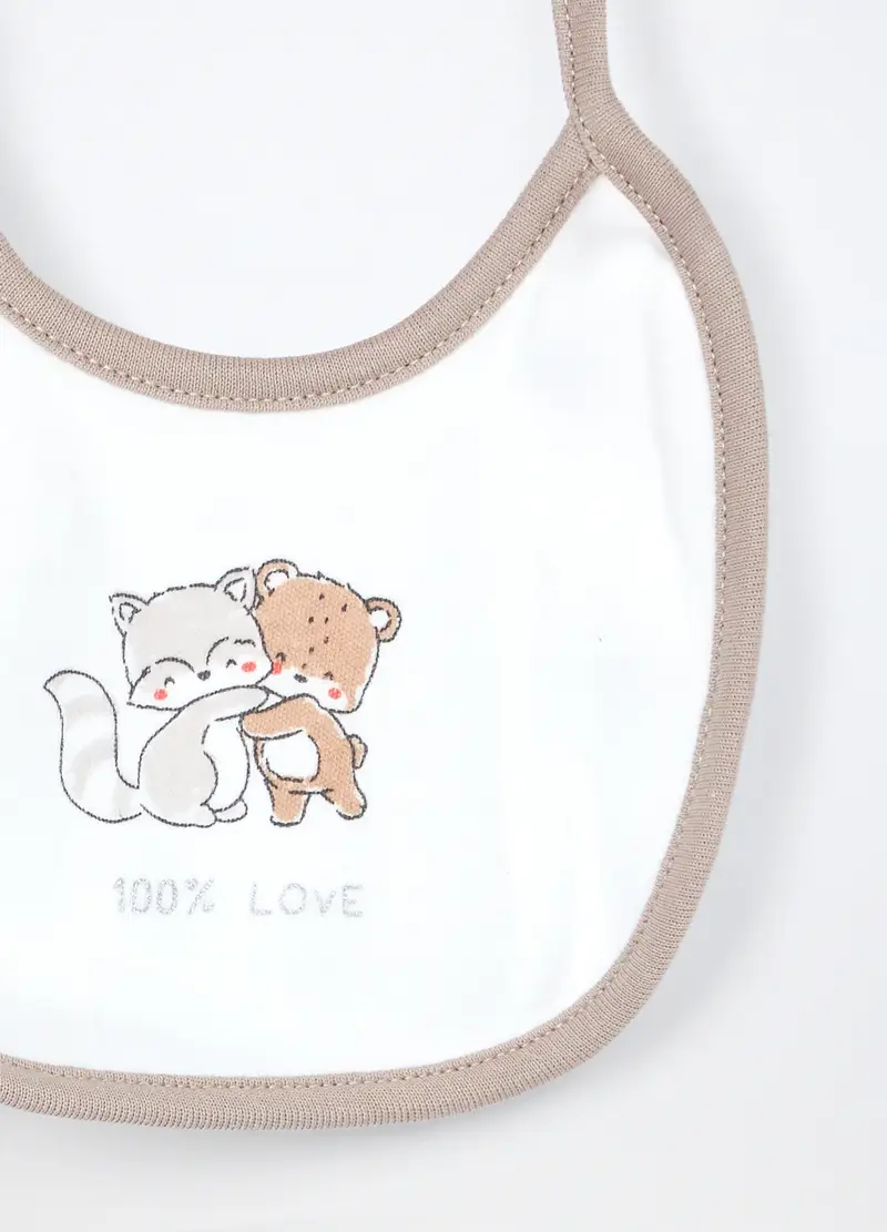 Pack 2 Bavaglini In Interlock Di Puro Cotone, Neonata, Bianco/Beige, U miniatura 2