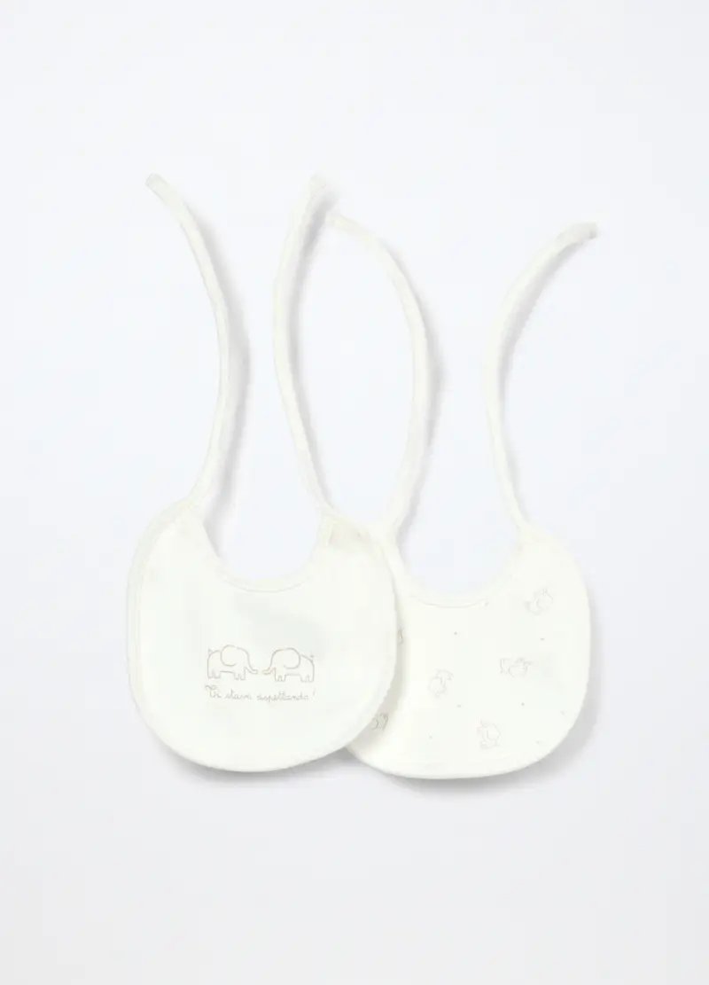 Blukids, Pack 2 Bavaglini In Interlock Di Puro Cotone, Neonata, Bianco gesso, Taglia: T.U.