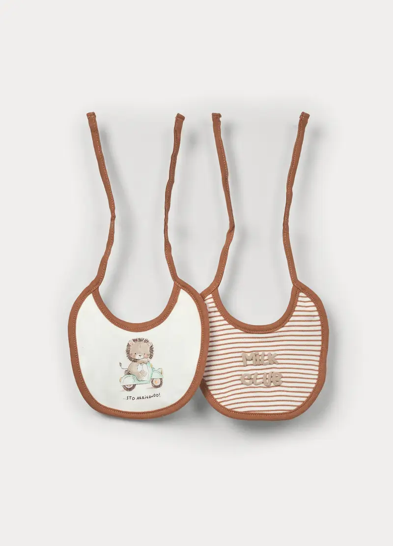 Pack 2 Bavaglini In Interlock Di Puro Cotone Neonata, Marrone cioccolato, U