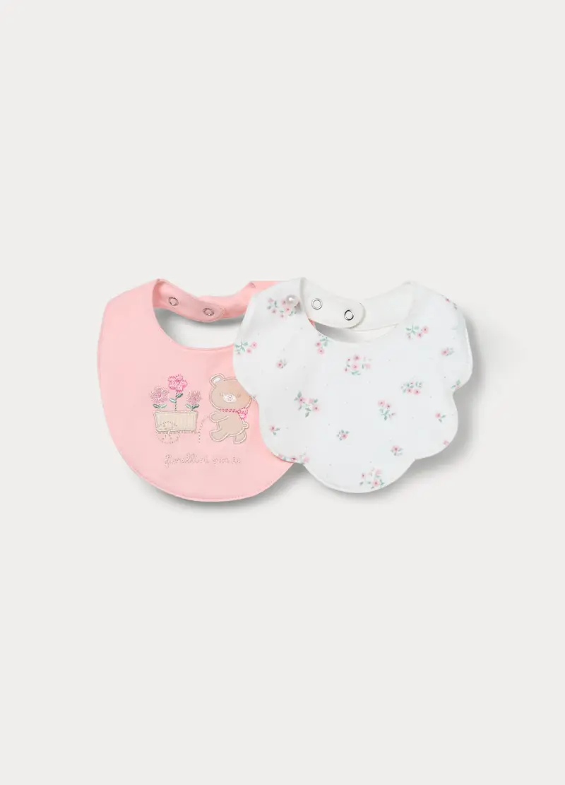 Pack 2 Bavaglini In Interlock Di Puro Cotone Neonata, Rosa pastello, U