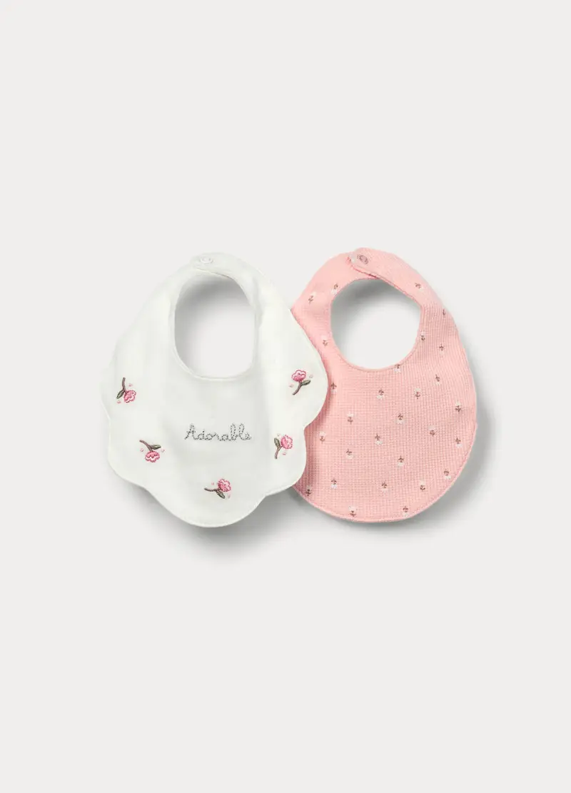 Pack 2 Bavaglini In Interlock Di Puro Cotone Neonata, Rosa pastello, U