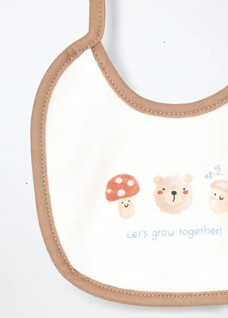 Pack 2 Bavaglini In Interlock Di Puro Cotone, Neonato, Bianco/Marrone, .U miniatura 2