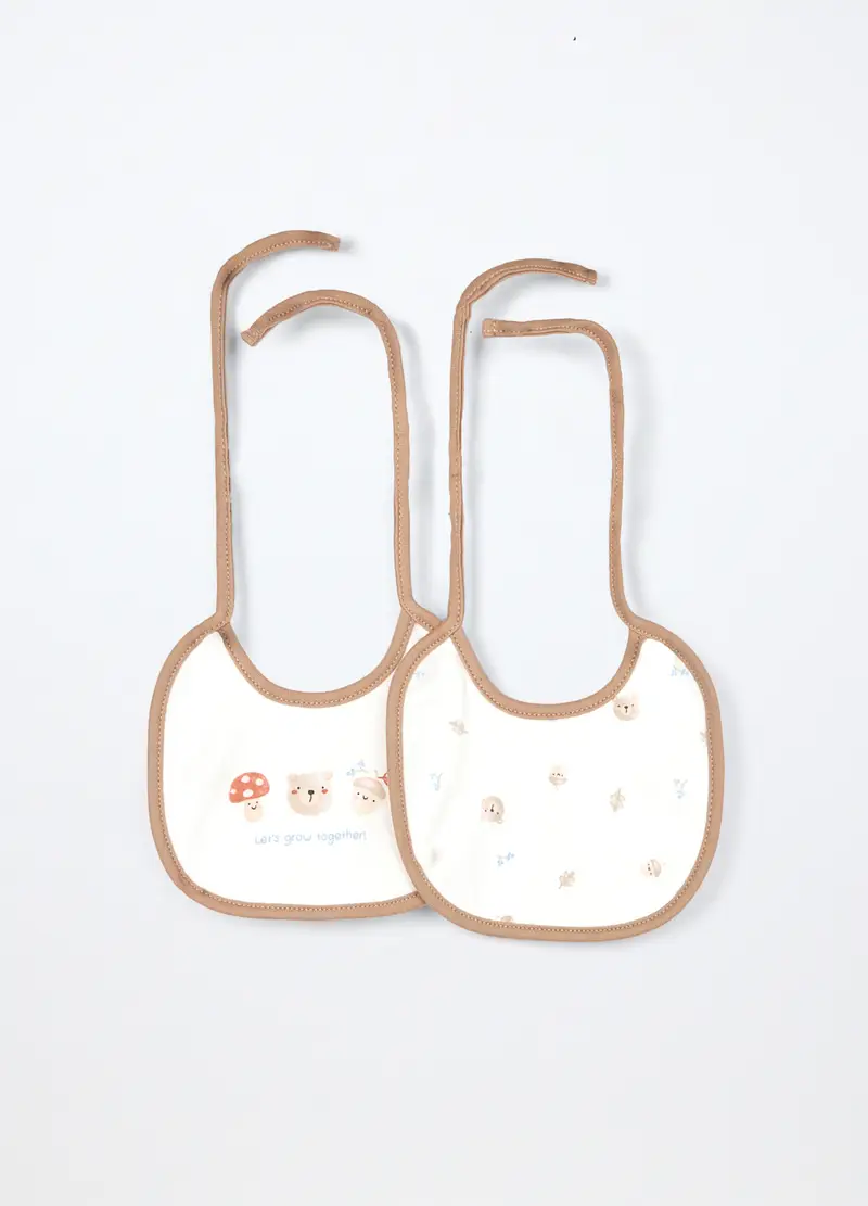 Pack 2 Bavaglini In Interlock Di Puro Cotone, Neonato, Bianco/Marrone, .U