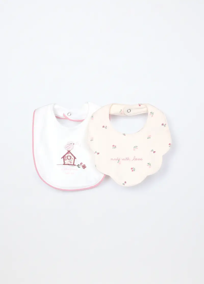 Pack 2 Bavaglini In Interlock Di Puro Cotone, Neonato, Bianco/Rosa, .U