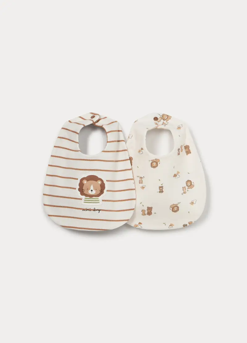 Pack 2 Bavaglini In Interlock Di Puro Cotone Neonato, Bianco, U