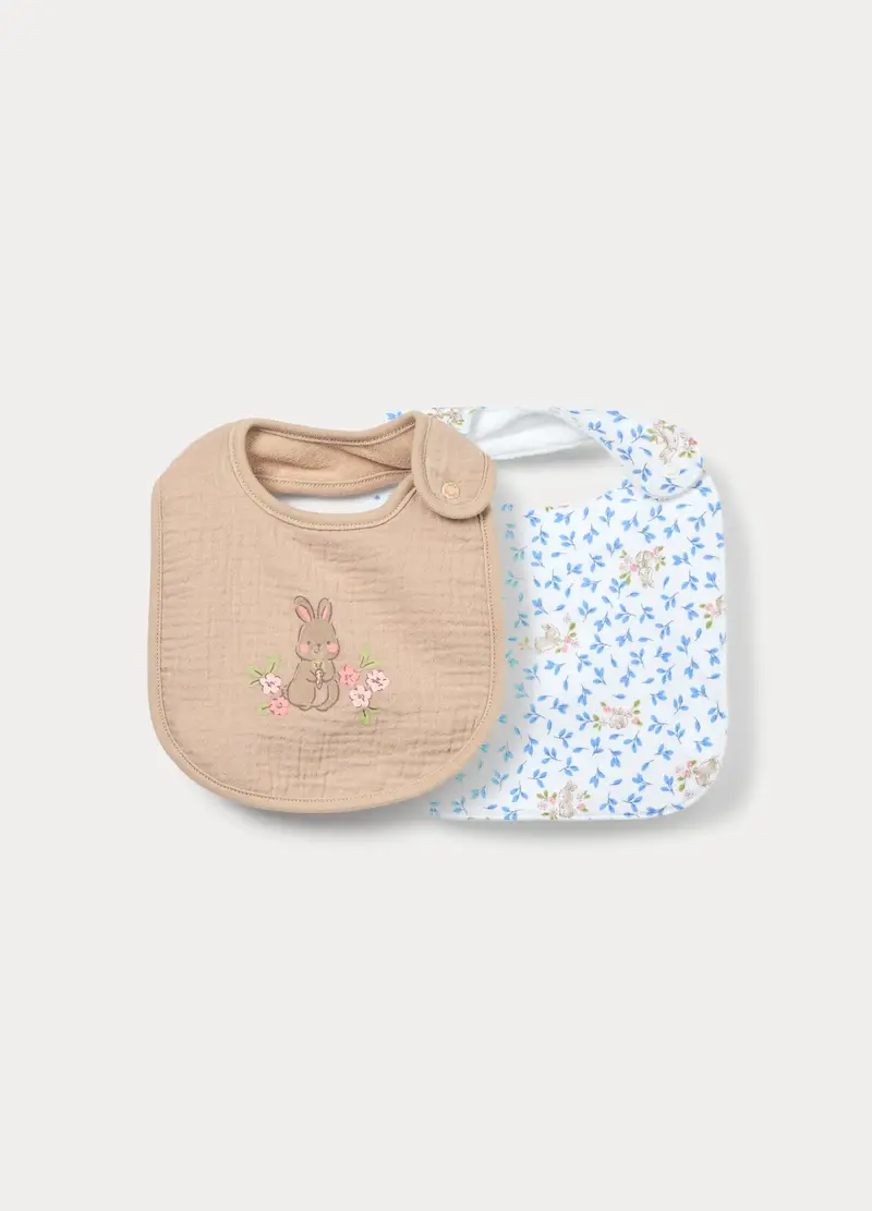 Pack 2 Bavaglini In Puro Cotone Neonata, Azzurro, U