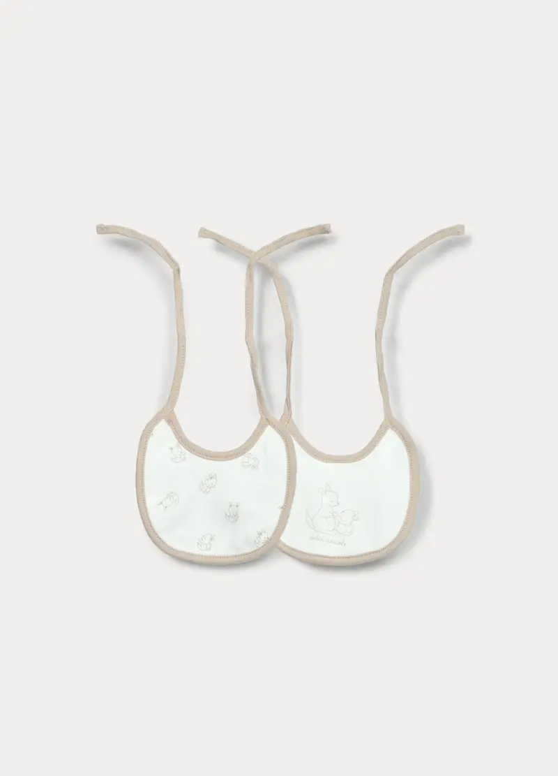 Pack 2 Bavaglini In Spugna Di Misto Cotone Neonata, Bianco/Beige, U