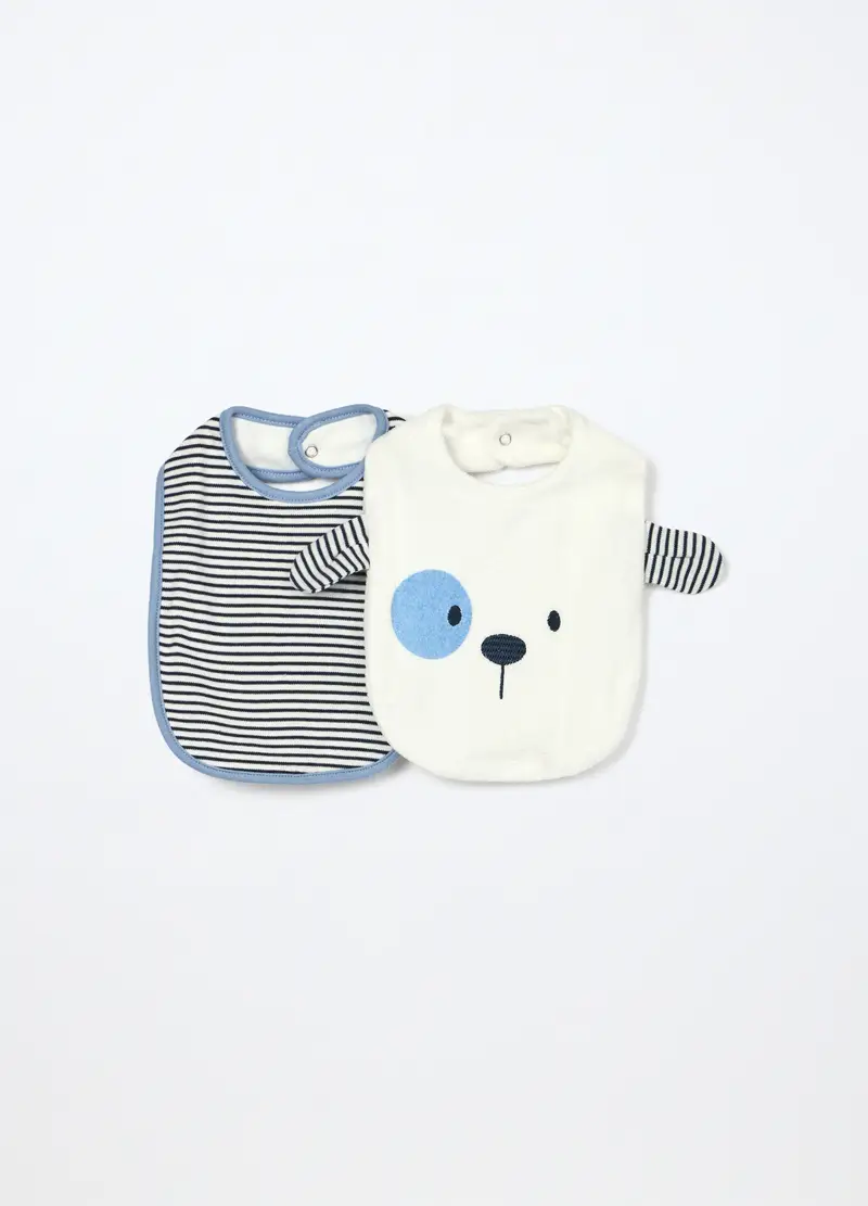 Pack 2 Bavaglini In Spugna Di Puro Cotone, Neonato, Bianco/Blu, .U