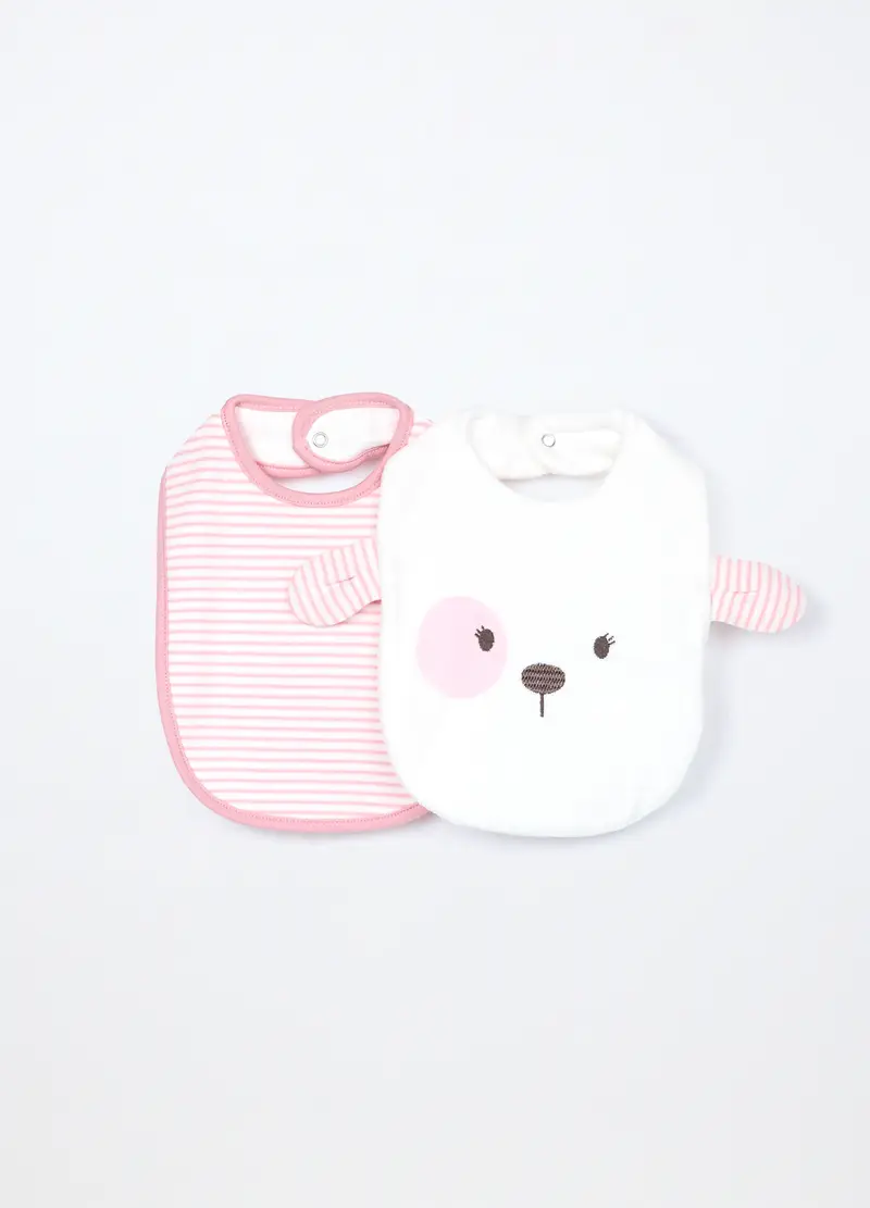 Pack 2 Bavaglini In Spugna Di Puro Cotone, Neonato, Rosa pastello, .U