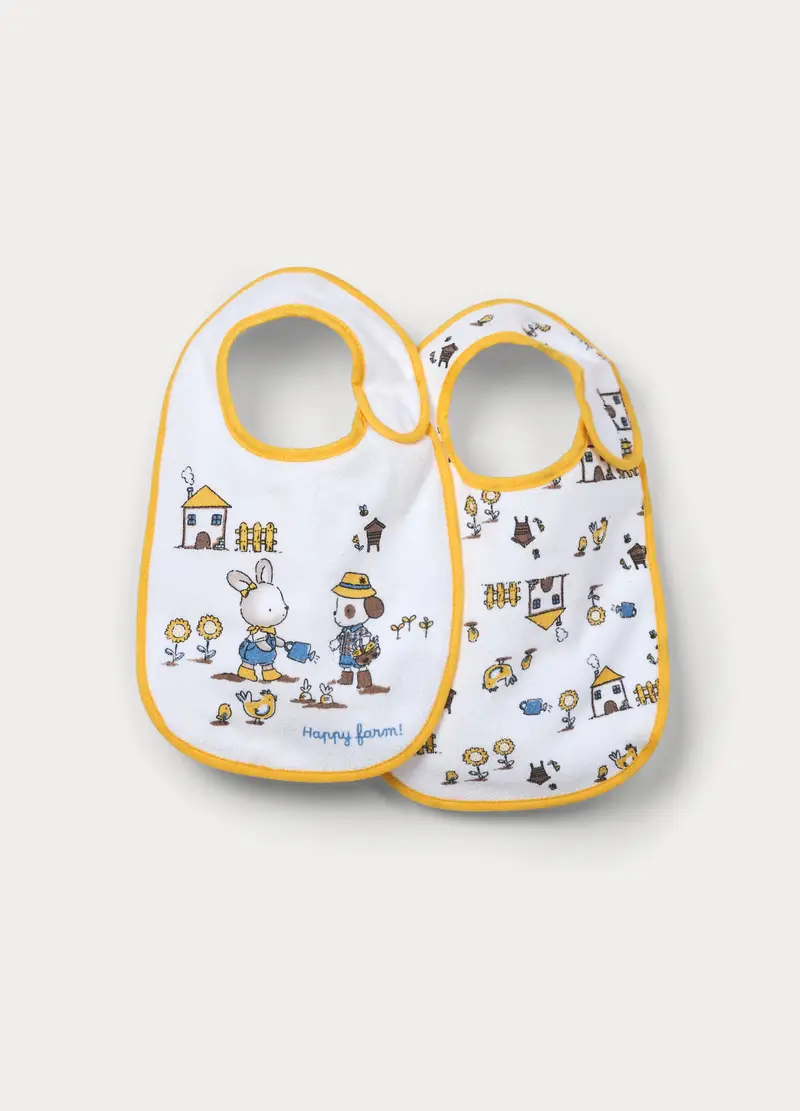 Pack 2 Bavaglini In Spugna Di Puro Cotone, Unisex, Bianco/Giallo, U