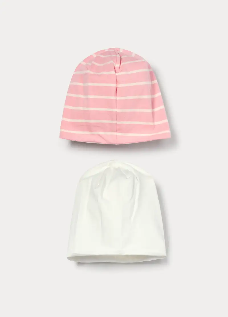 Pack 2 Berretti In Jersey Di Cotone Stretch, Neonata, Bianco/Rosa miniatura 2