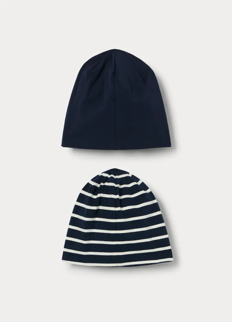 Pack 2 Berretti In Jersey Di Cotone Stretch, Neonato, Blu scuro miniatura 2
