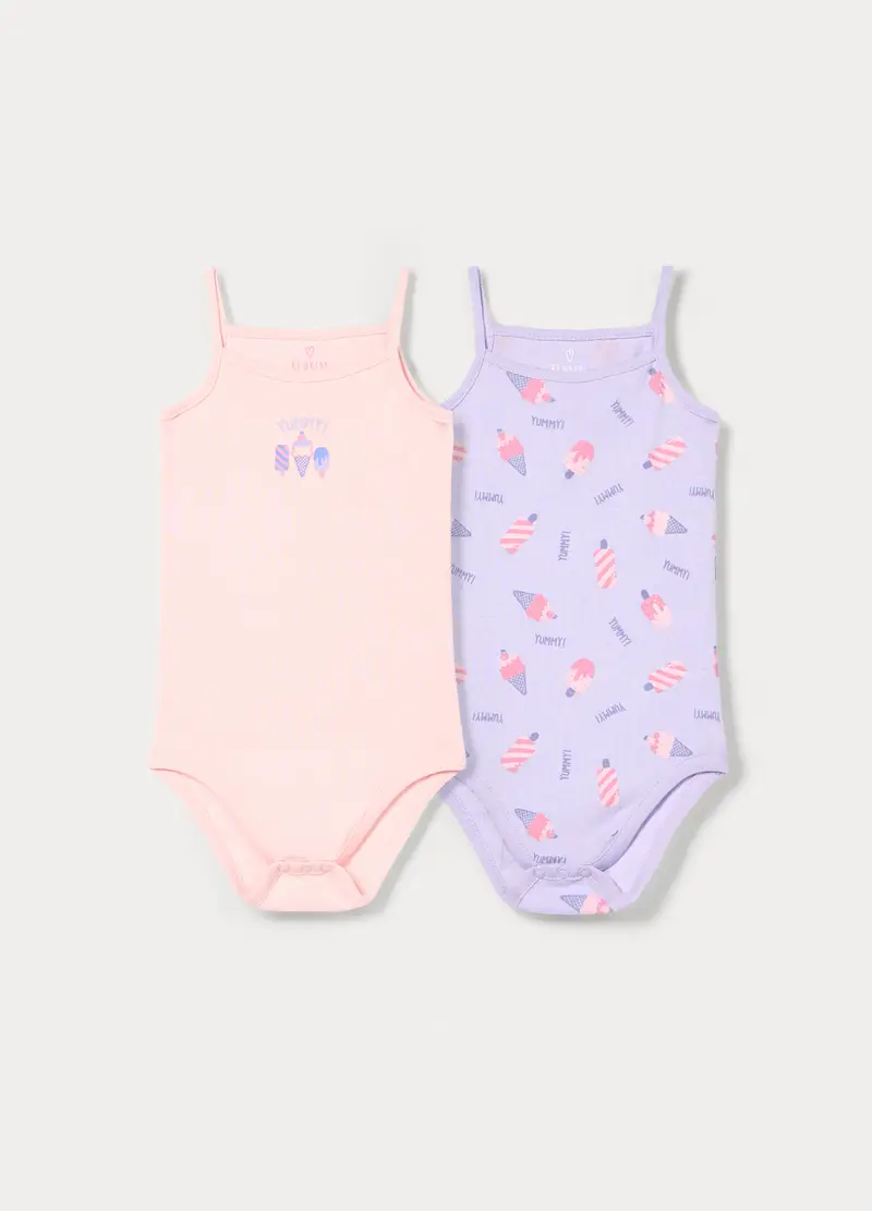 Pack 2 Body In Costina Di Puro Cotone, Neonata, Bianco/Viola
