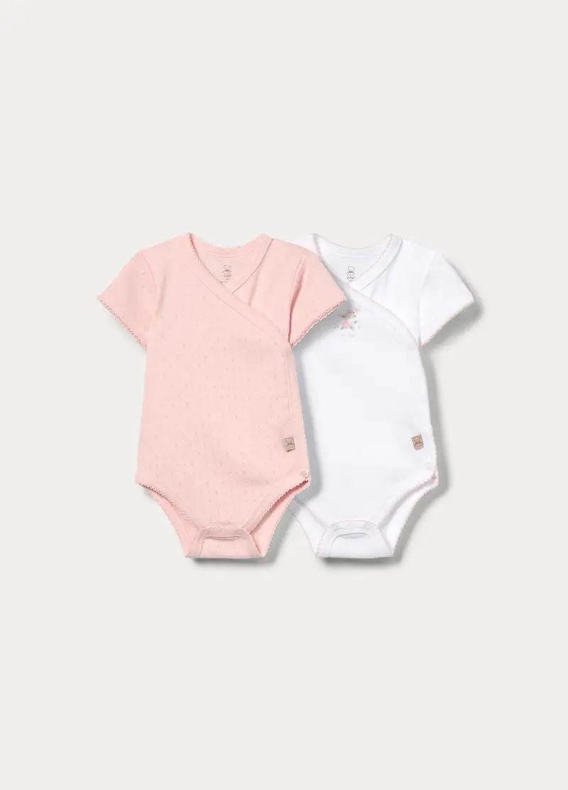 Pack 2 Body In Costina Di Puro Cotone Neonata, Neonato, Rosa chiaro