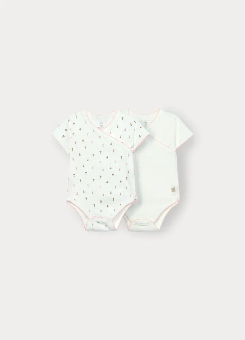 Pack 2 Body Incrociati In Interlock Di Puro Cotone Neonata, Bianco