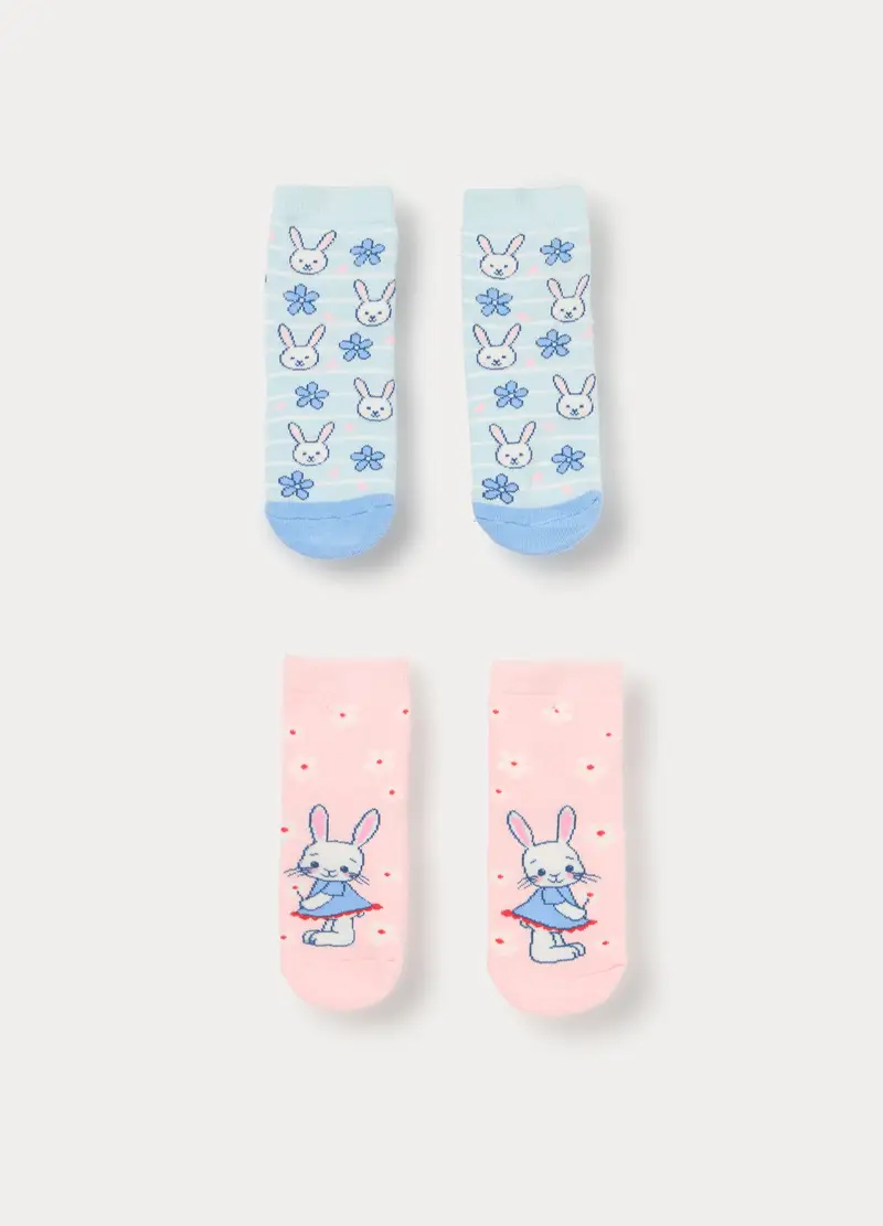 Pack 2 Calze Antiscivolo In Spugna, Bambina, Rosa chiaro
