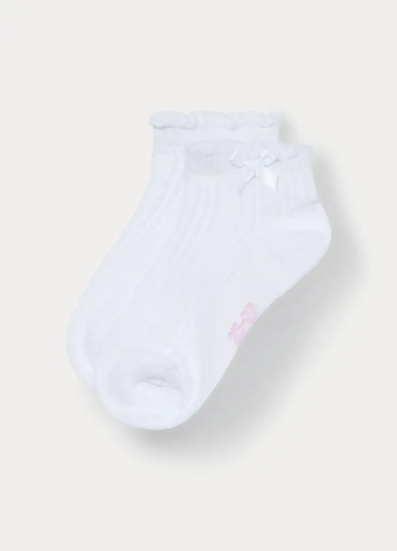 Pack 2 Calze Corte Misto Cotone, Bambina, Bianco gesso