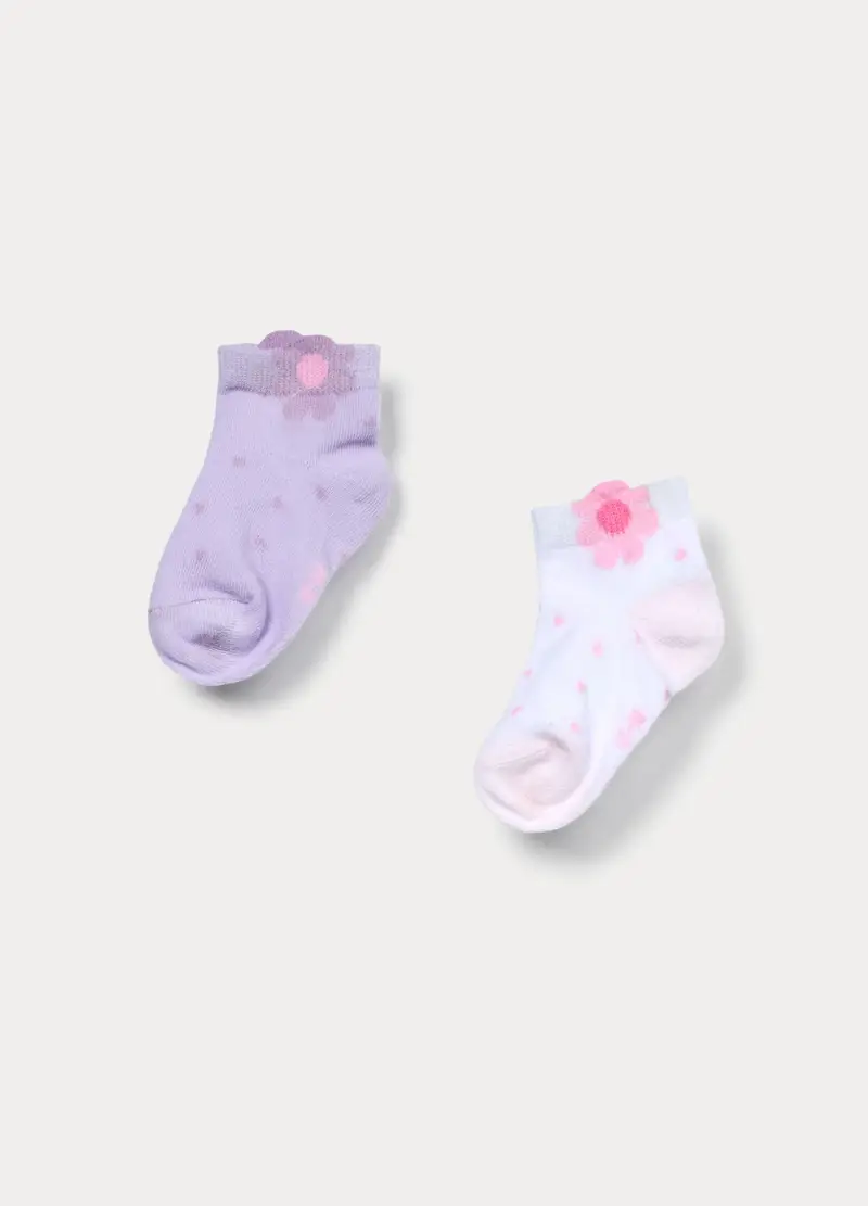 Pack 2 Calze Jacquard In Cotone Stretch, Neonata, Viola lilla